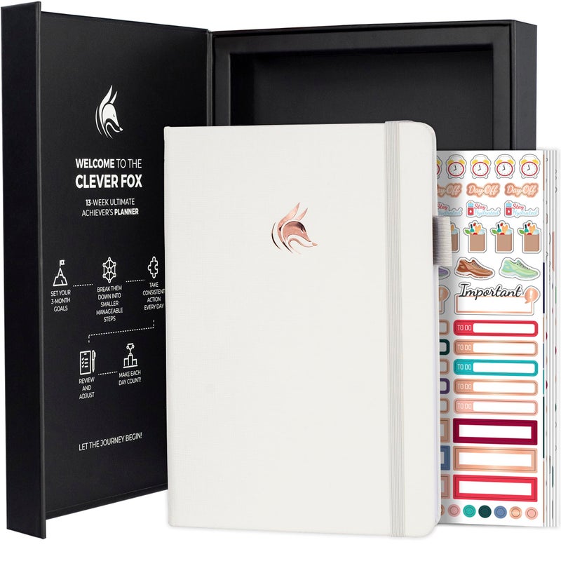 Clever Fox Ultimate Achieverâ€™s Goal Planner - Focus & Productivity 90 Day Journal. Undated Daily Weekly Monthly Planner Organizer & Hourly Schedule Notebook - Hardcover, A5 Size, Pearl White - Image 1